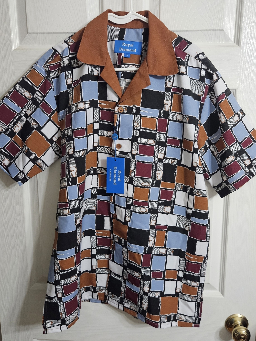 Royal Diamond Supply Co. Men's Multi-Color Short Sleeve Shirt - Rust Collar